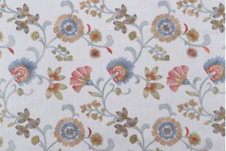 Mill Creek Passionflower Embroidered Drapery Fabric in Carnival 