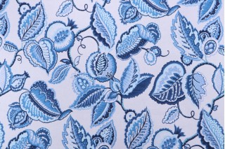 Waverly Fantasy Fleur Printed Cotton Drapery Fabric in Ocean