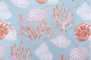 Belle Maison Shells Printed Cotton Drapery Fabric in Mango