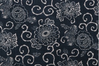 Floral Printed Cotton Drapery Fabric in Midnight