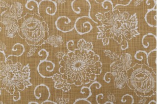 Floral Printed Cotton Drapery Fabric in Goldenrod