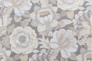 Robert Allen Floral Printed Cotton Drapery Fabric in Grey