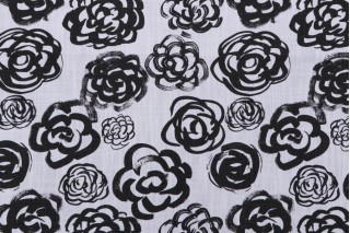 Lacefield Contemporary Floral Printed Textured Cotton Drapery Fabric Black/White 
