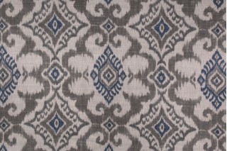 Covington Kantha Printed Cotton Linen Drapery Fabric in 91 Smoke