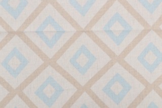 Thibaut Carole F99189 Printed Linen Blend Drapery Fabric in Beige and Aqua 