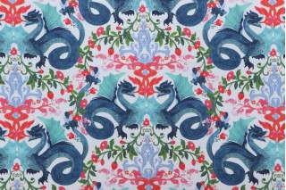 Trevi Fabrics Kismet Printed Cotton Drapery Fabric in Cloud Dragons 