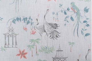 Trevi Fabrics Let It Crane Printed Cotton Drapery Fabric in Coral 