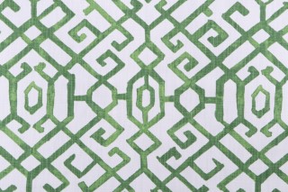 Premier Prints Jing-Slub Linen White Printed Drapery Fabric in Courtyard Green 