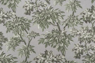 Robert Allen Sylvan Printed Cotton Drapery Fabric in Graystone 