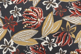 Robert Allen Bright Floral Printed Cotton Drapery Fabric in Storm 