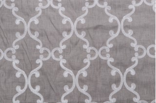 Anna French Roselli Trellis Embroidered Linen Drapery Fabric White on Dark Grey AW2561 for Thibaut
