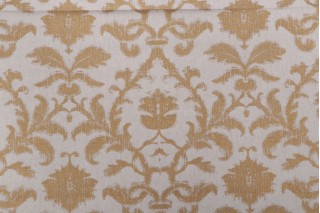 Thibaut Anita Damask Printed Linen Cotton Drapery Fabric in Metallic on Natural F98636