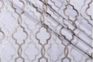 Valiant Empire Embroidered Polyester Viscose Sateen Drapery Fabric in Ivory