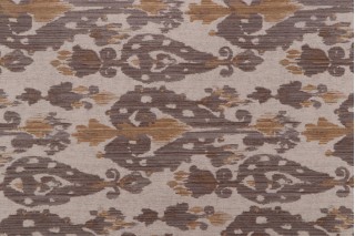 Chenille Damask Upholstery Fabric in Gray/Toffee