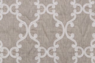 Thibaut Roselli Trellis AW2563 Sheer Embroidered Drapery Fabric in White on Natural Linen
