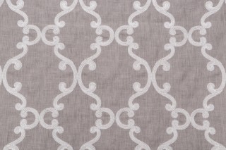 Thibaut Roselli Trellis Embroidered Linen Drapery Fabric in White Dark Grey AW2561