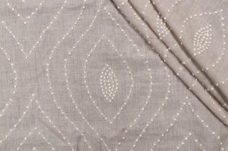 Thibaut Balboa Dots French Knot Embroidered Semi Sheer Linen Drapery Fabric in White on Flax W75703