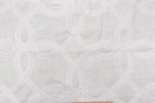 Thibaut Salina Ribbon Embroidered Linen Blend Drapery Fabric in White AW1376