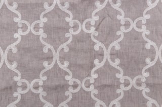Thibaut Roselli Trellis AW2562 Sheer Embroidered Drapery Fabric in White on Lavender