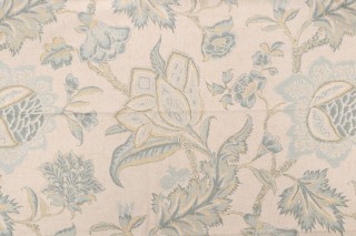 Thibaut Jacobean Trail F93313 Printed Drapery Fabric in Teal and Cream