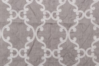 Thibaut Roselli Trellis AW2561 Sheer Embroidered Drapery Fabric in White on Dark Grey 