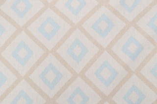 Thibaut Carole F99189 Printed Linen Blend Drapery Fabric in Beige and Aqua