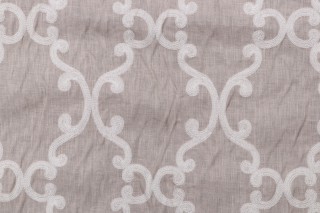  Anna French Roselli Trellis Embroidered Linen Decorator Fabric in White on Lavender AW2562 for Thibaut