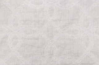 Thibaut Salina Ribbon Embroidered Linen Decorator Fabric in Sky Blue AW1376
