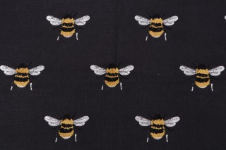 TFA Busy Bee Embroidered Cotton Decorator Fabric in Charcoal 
