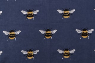 TFA Busy Bee Embroidered Cotton Drapery Fabric in Navy 