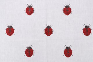 TFA Lady Luck Ladybug Embroidered Cotton Decorator Fabric in Wild Rose 
