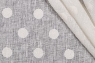 Lino Textiles Daisy Embroidered Linen Sheer Drapery Fabric in Ivory on Ivory 