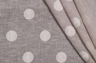 Lino Textiles Daisy Embroidered Linen Sheer Drapery Fabric in Ivory on Oatmeal 