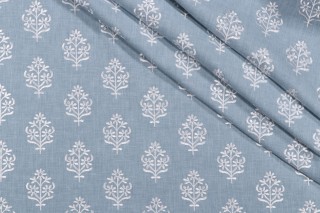 PK Lifestyles Floral Sprig Embroidery Decorator Fabric in Chambray 