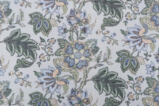PK Lifestyles Flowering Printed Cotton Drapery Fabric in Seamist 