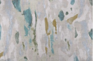 Hamilton Interstellar Printed Linen Blend Drapery Fabric in Aqua