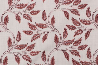 P Kaufmann Dabu Leaf Printed Cotton Linen Drapery Fabric in Woodrose 