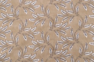 P Kaufmann Dabu Leaf Printed Cotton Linen Drapery Fabric in Sand 