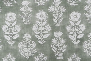 P Kaufmann Floral Batik Printed Cotton Linen Drapery Fabric in Juniper 