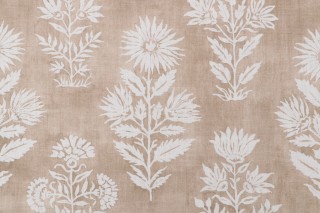 P Kaufmann Floral Batik Printed Cotton Linen Drapery Fabric in Sand 
