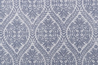 P Kaufmann Pavillion Trellis Printed Cotton Linen Drapery Fabric in Indigo 