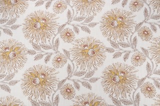 P Kaufmann Dahlia Trail Printed Cotton Linen Drapery Fabric in Turmeric 