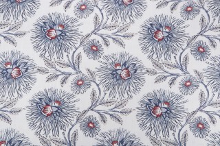 P Kaufmann Dahlia Trail Printed Cotton Linen Drapery Fabric in Indigo 