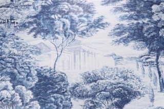 P Kaufmann Yorkshire Dale Toile Printed Cotton Drapery Fabric in Cobalt Blue 