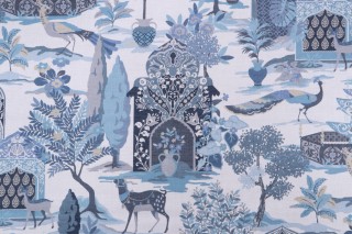 P Kaufmann Shalimar Garden Printed Cotton Drapery Fabric in Blues 