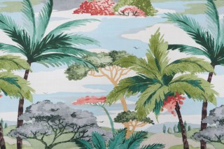 P Kaufmann Palm Aire Printed Cotton Drapery Fabric in Caribbean Blue 