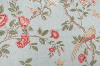 Sample of Thibaut Newman F94701 Printed Linen Drapery Fabric in Aqua 