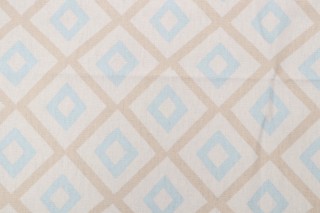 Thibaut Carole F99189 Printed Linen Blend Drapery Fabric in Beige and Aqua 