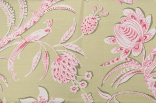 Thibaut Ecuador F99250 Printed Linen Blend Drapery Fabric in Green and Pink 