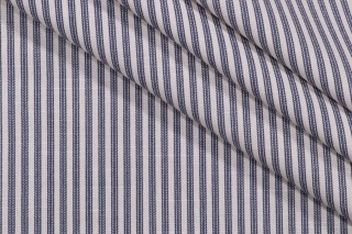 Sample of PK Lifestyles Everyday Ticking Printed Cotton Drapery Fabric in Navy 